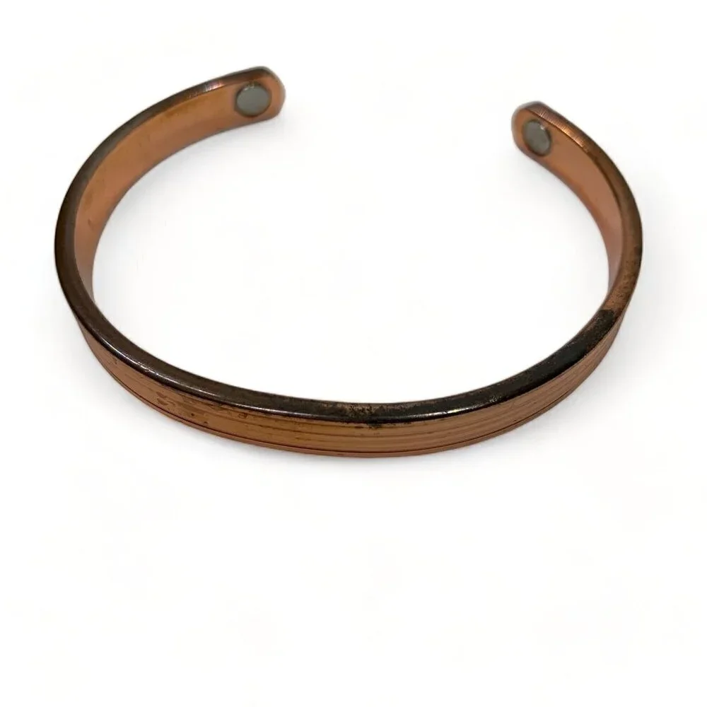 Slim Solid Copper Bangle With Pressure Points For Healing Therapy 2.5
